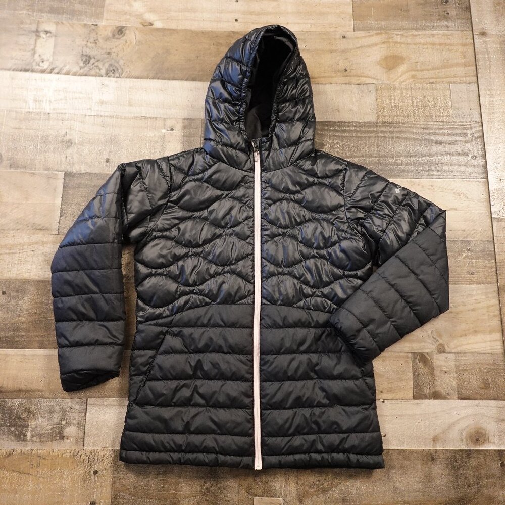 Columbia Puffer Jacket Girls XL Black Hooded Quilted Winter Coat